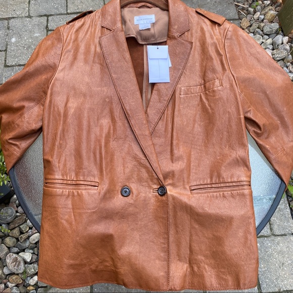 BNWT CLUB MONACO DOUBLE BREASTED GENUINE LEATHER BLAZER JACKET in SADDLE BROWN - Picture 2 of 15